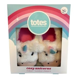 Totes Girls Unicorn Slippers Plush Indoor/ Outdoor White Multi Size S 11-12 New